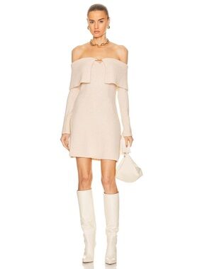 Cult Gaia Edna Knit Off Shoulder Mini Dress in Off White Womens XL New NWT